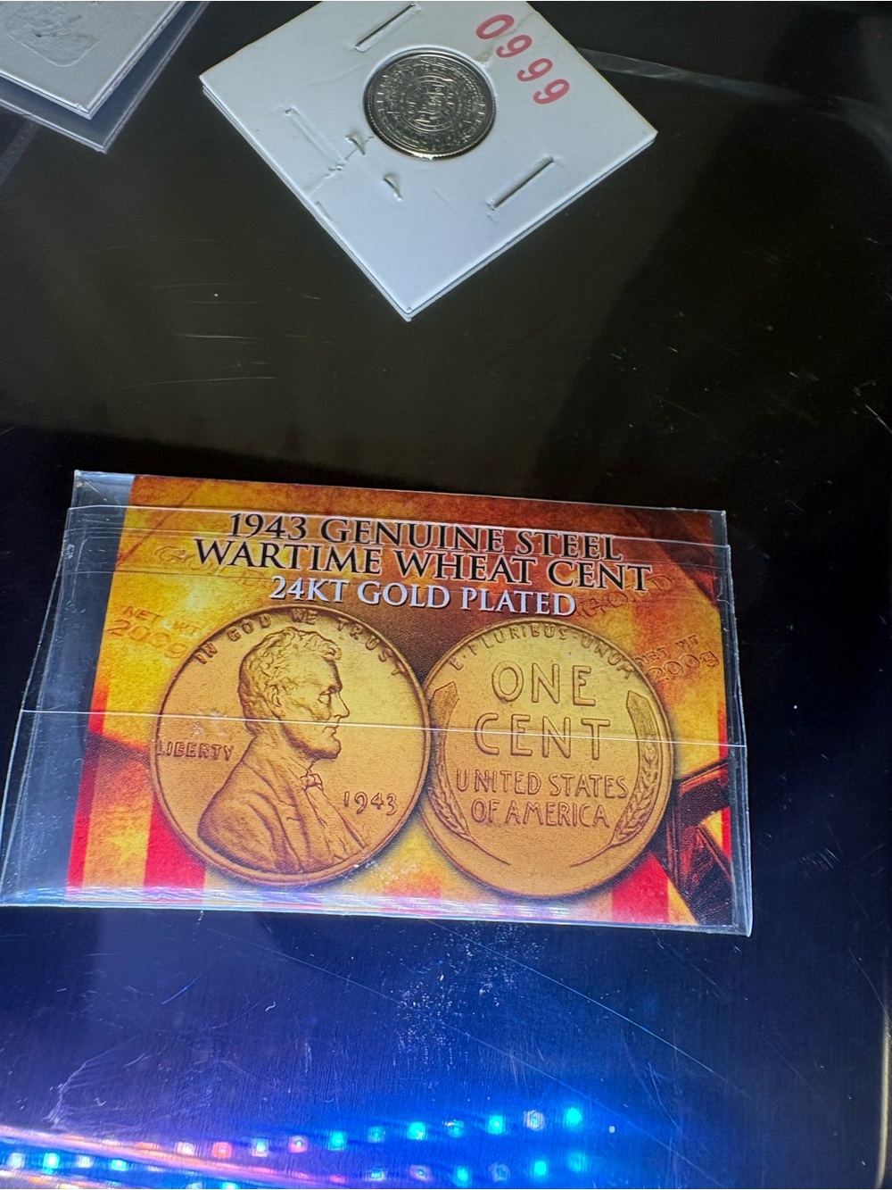 1943 Wheat Steel Cent - 24KT Gold Plated Display Card